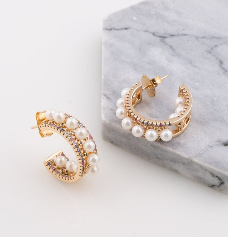 Natasha Pearl Hoop 18k Gold Plated
