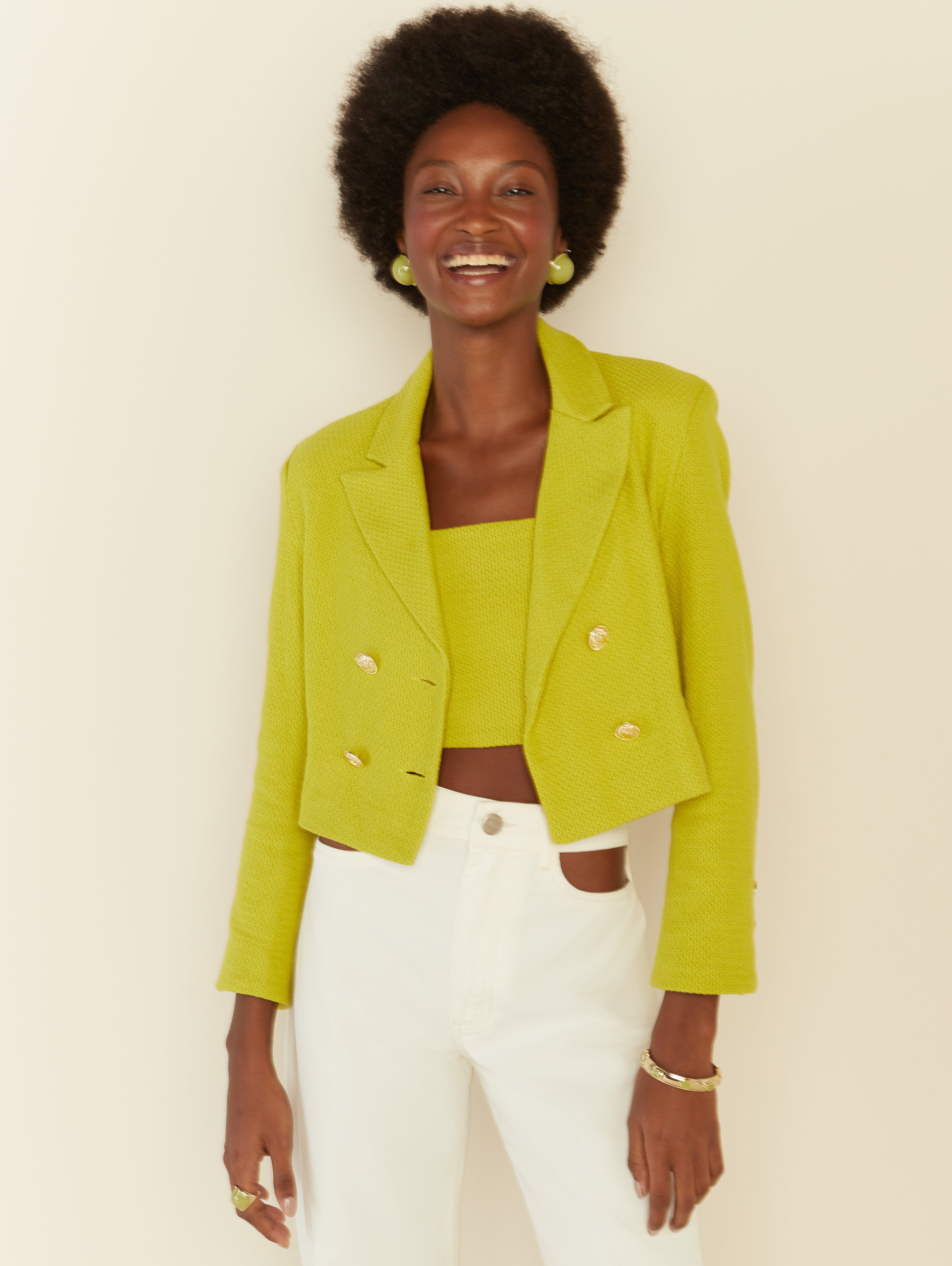 Sophia Tweed Cropped Top in Lime Green