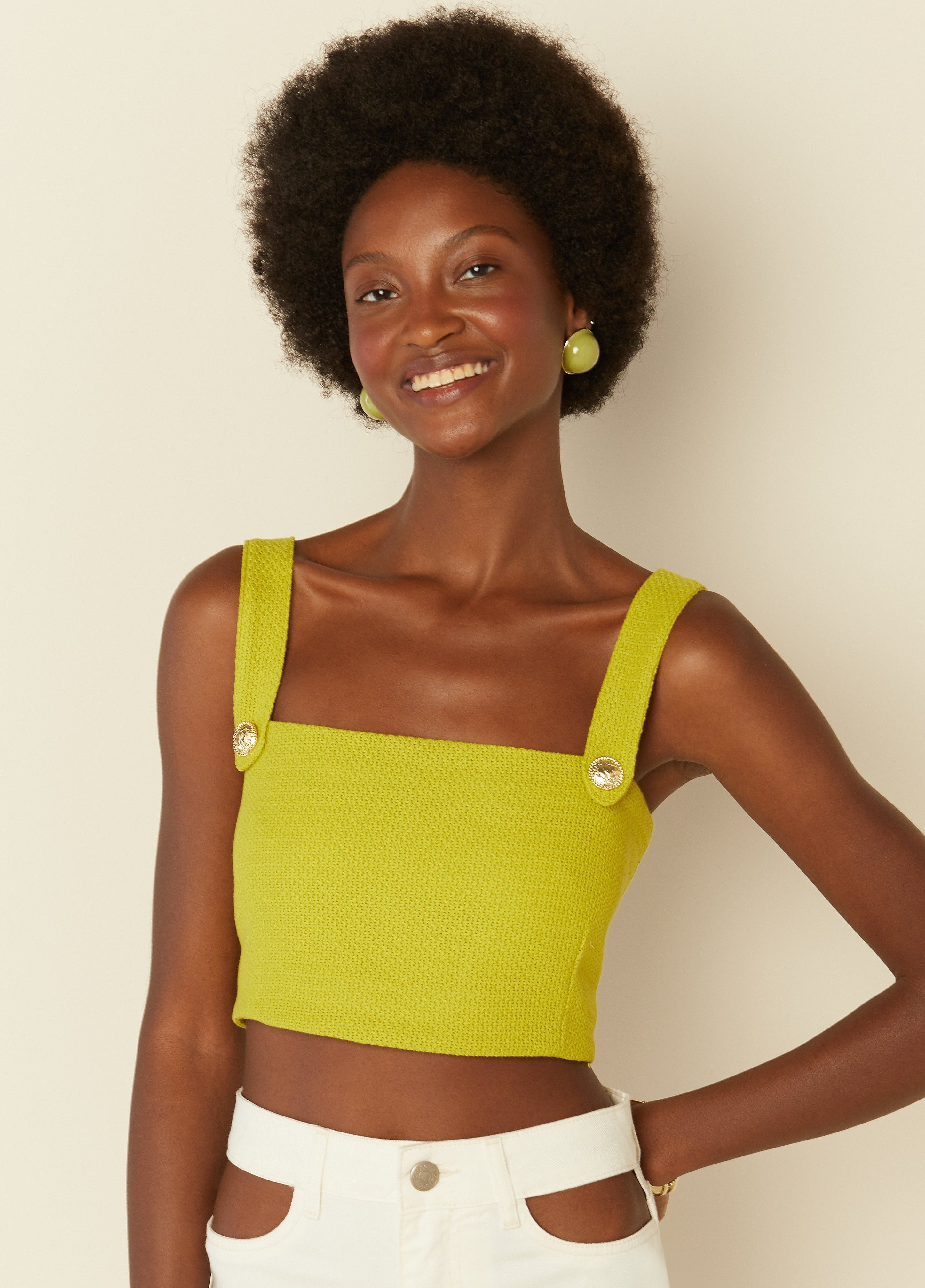 Sophia Tweed Cropped Top in Lime Green