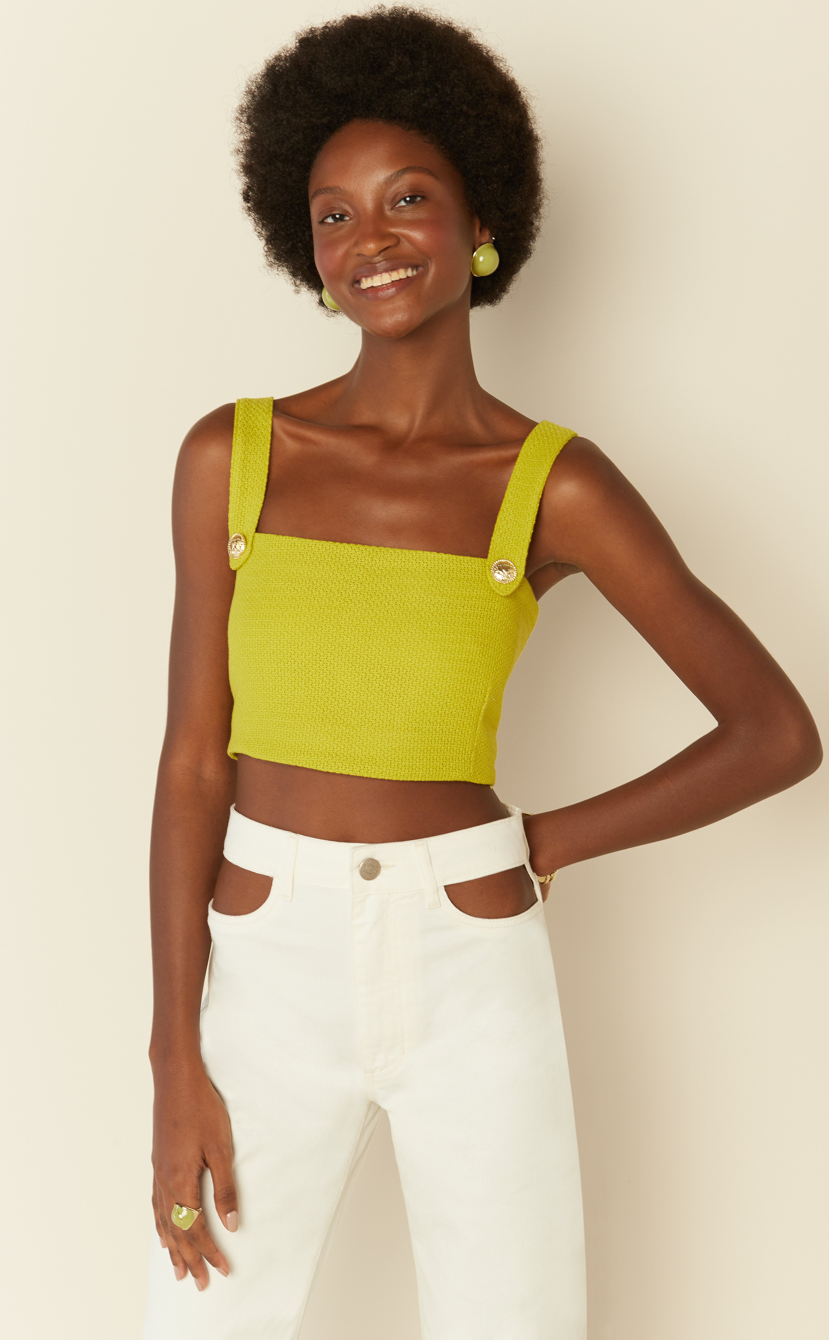 Sophia Tweed Cropped Top in Lime Green