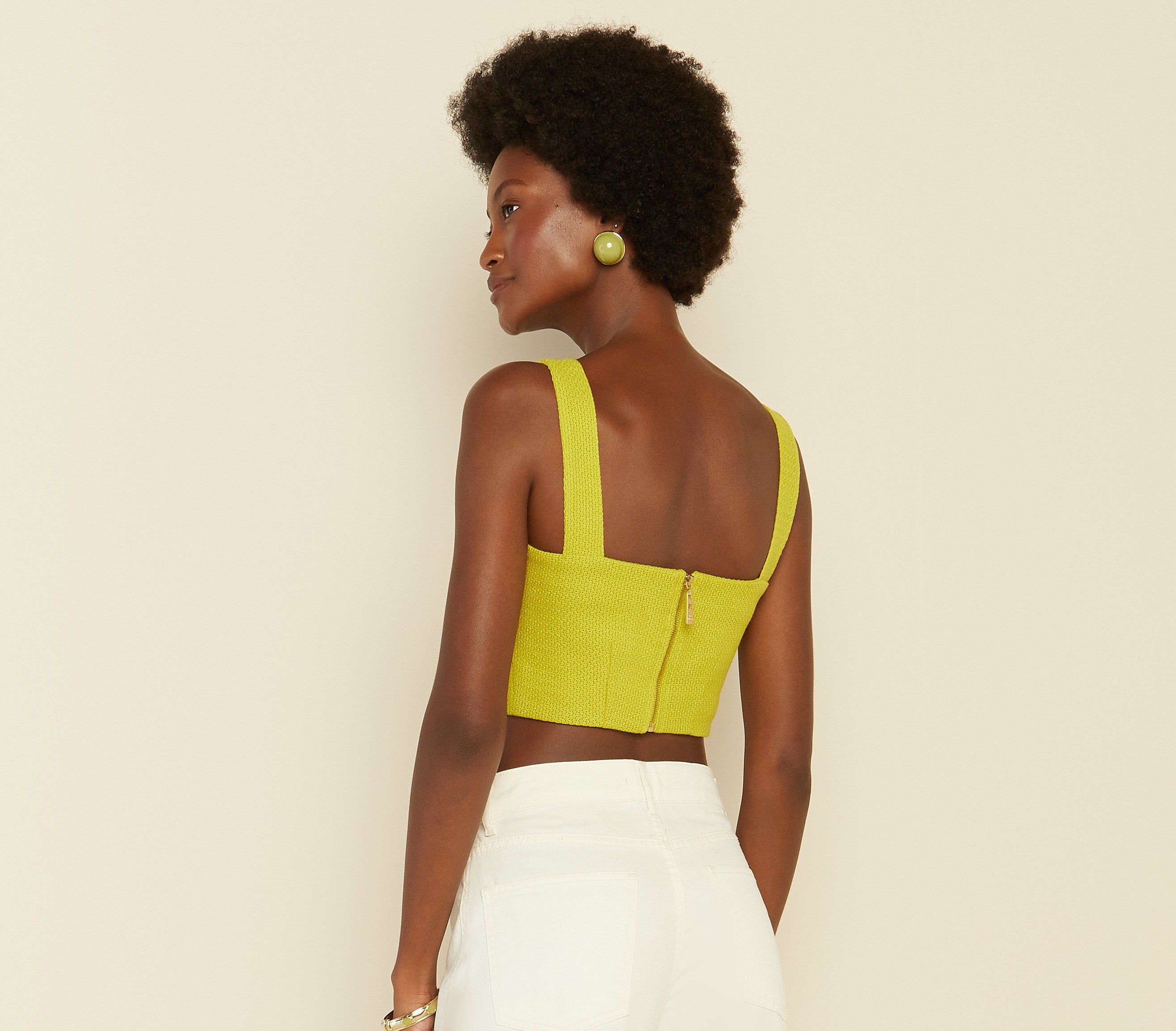 Sophia Tweed Cropped Top in Lime Green