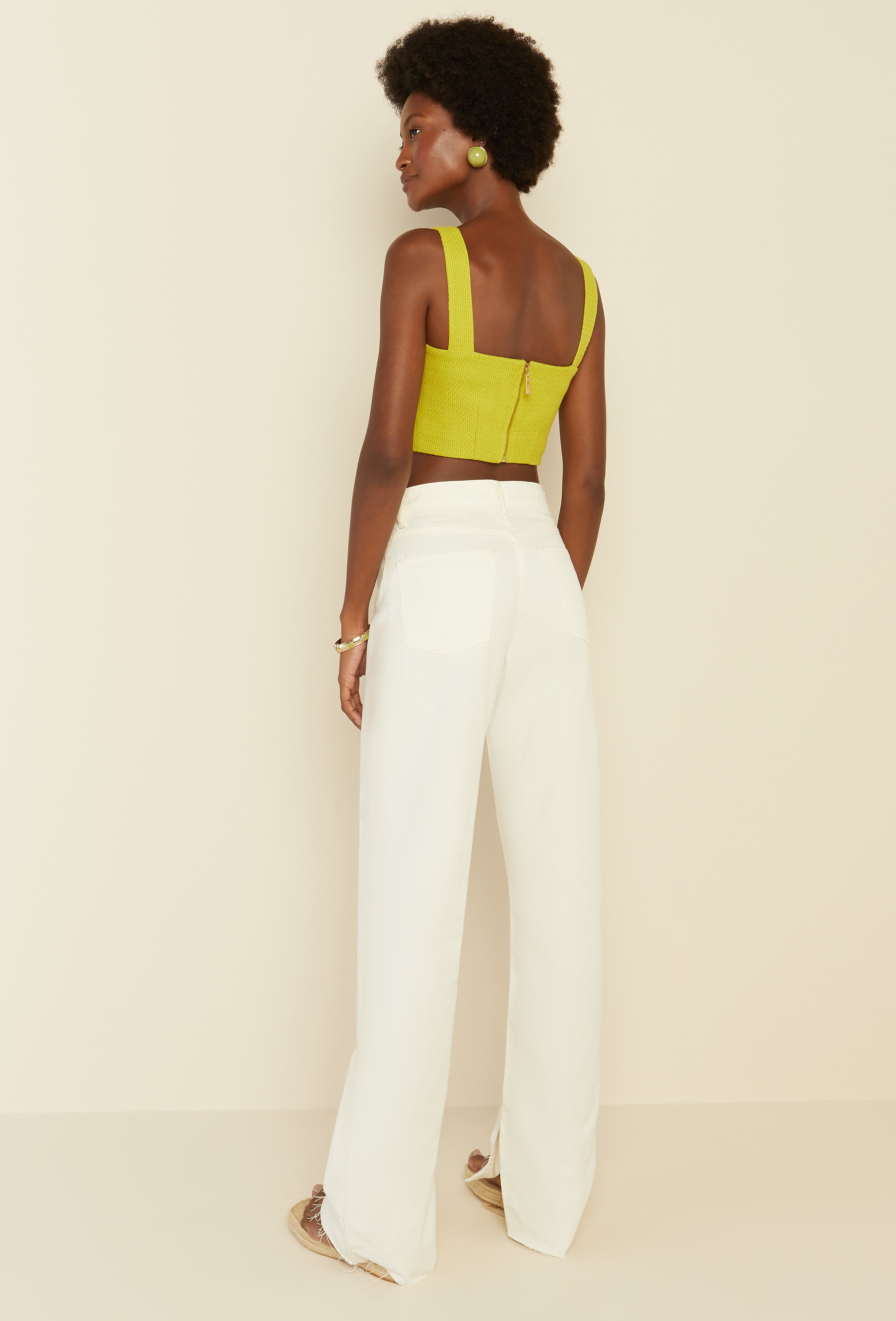 Sophia Tweed Cropped Top in Lime Green