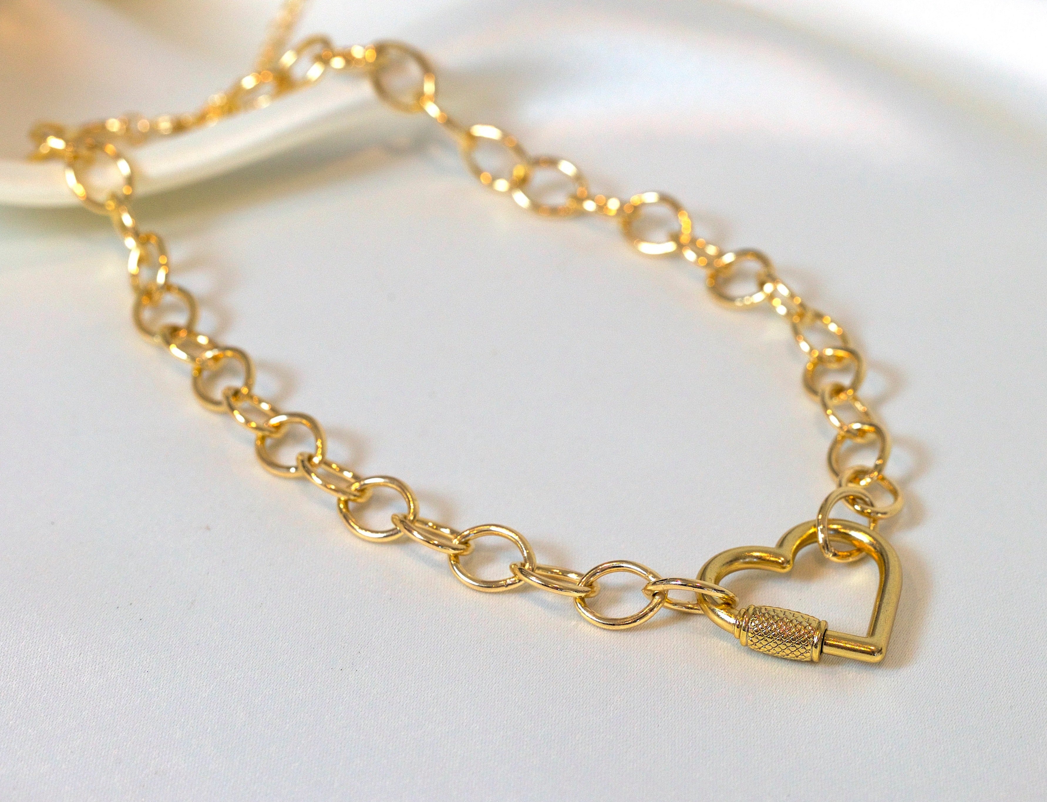 Heart Pendant Link Necklace in 18k Gold Plated