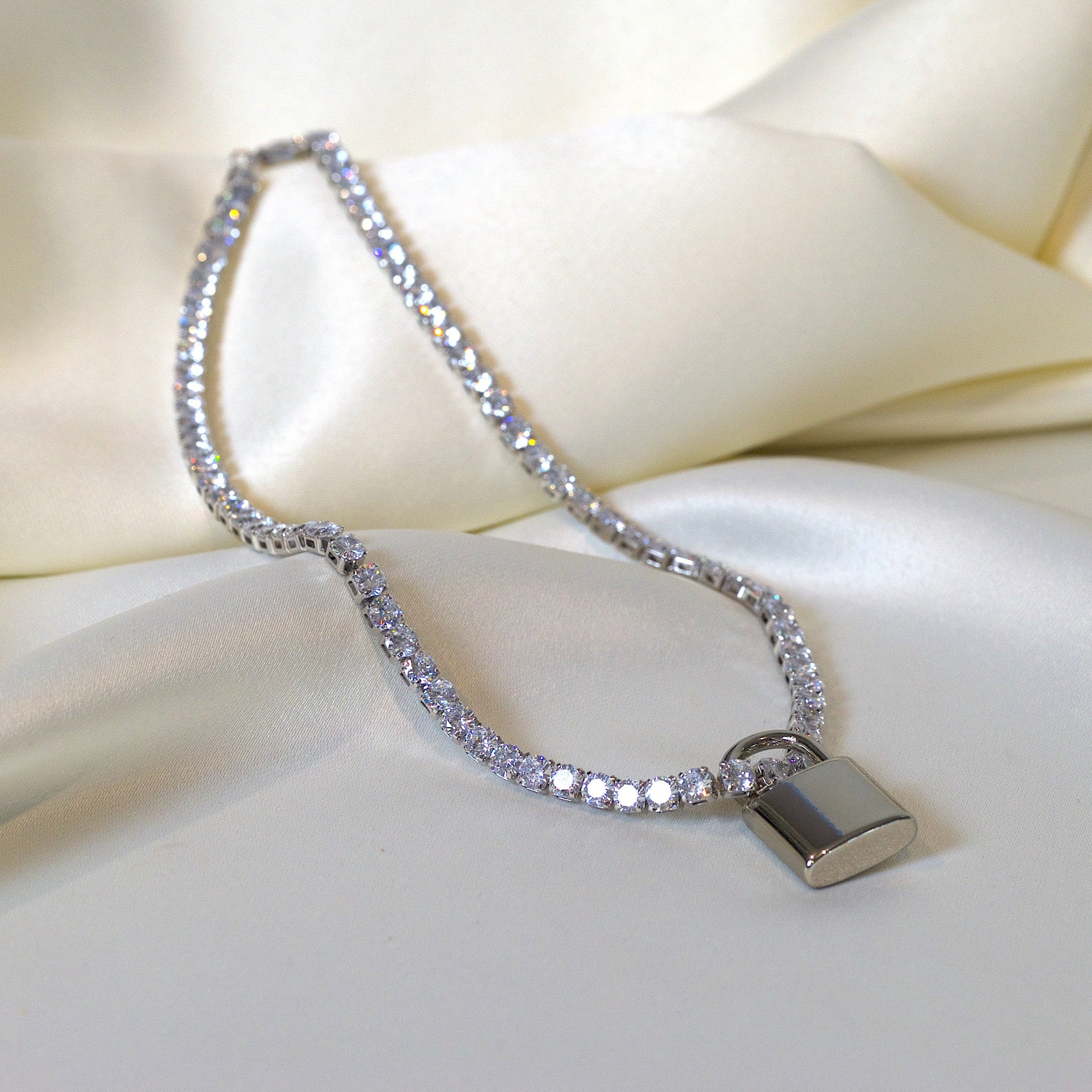 Classic Tennis Necklace & Padlock Pendant