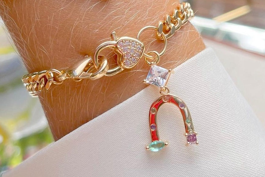 Horseshoe Heart Padlock Bracelet 18k Gold Plated