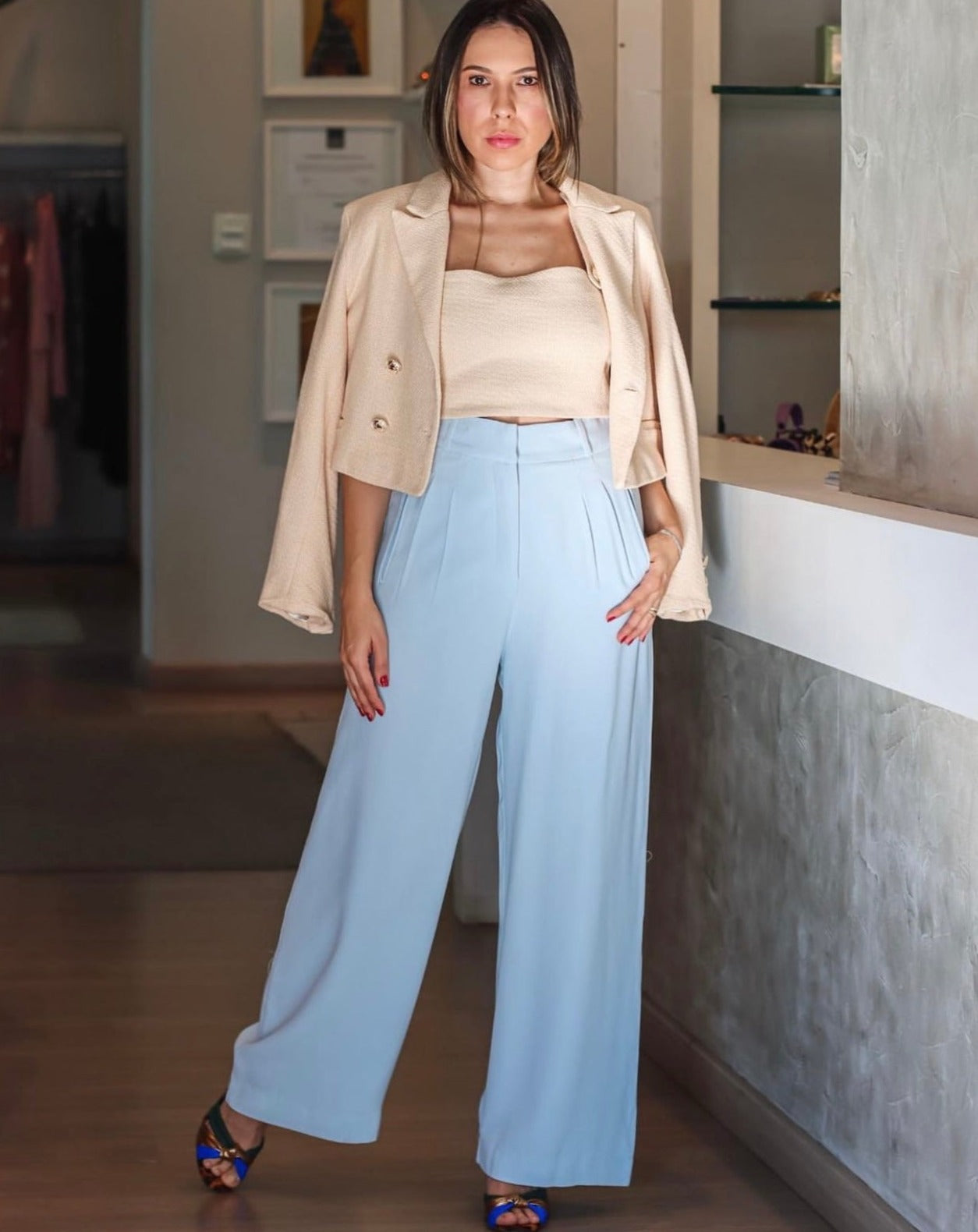 Sophia Tweed Cropped Top in Ivory