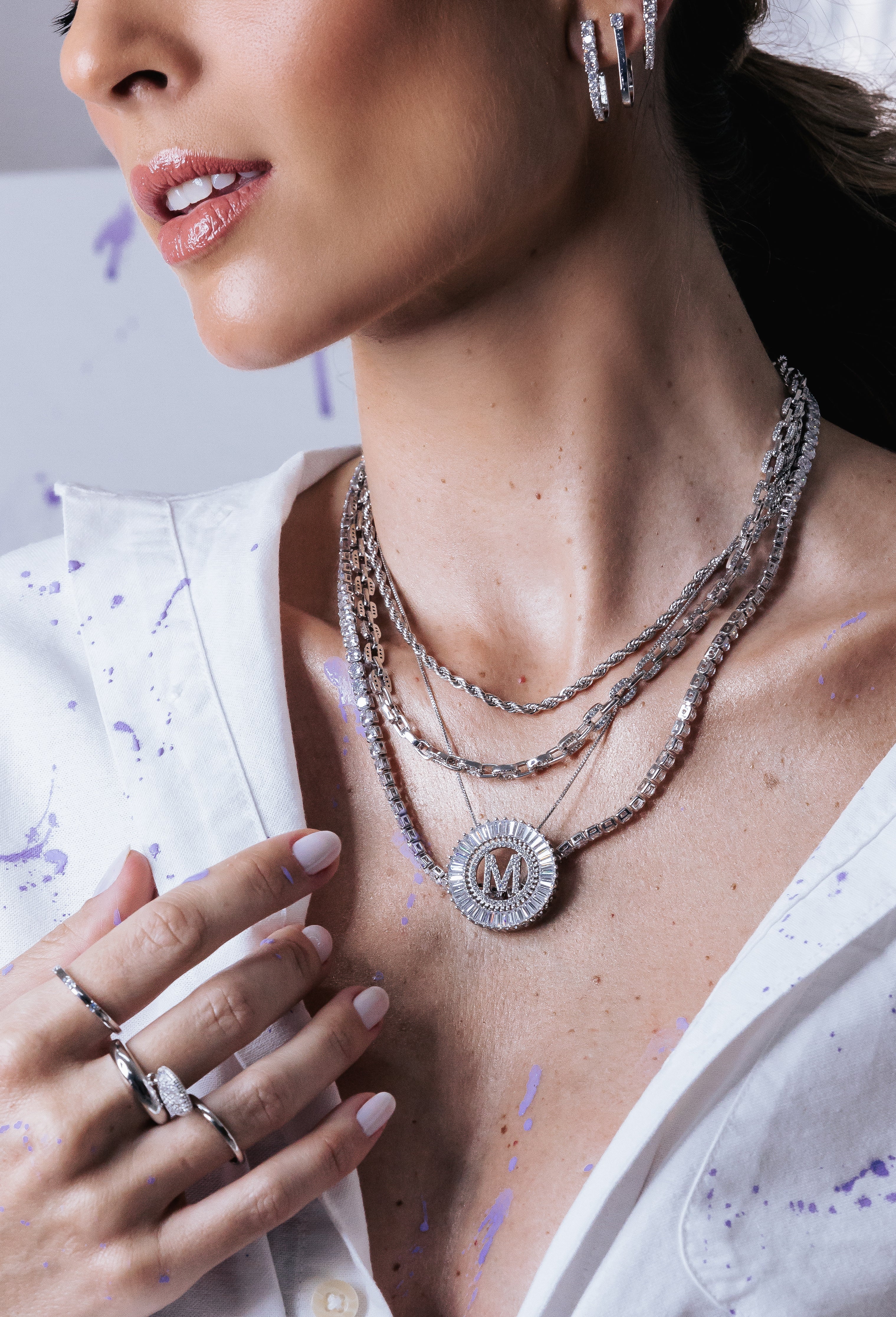 Mandala Initial Crystal Necklace Silver