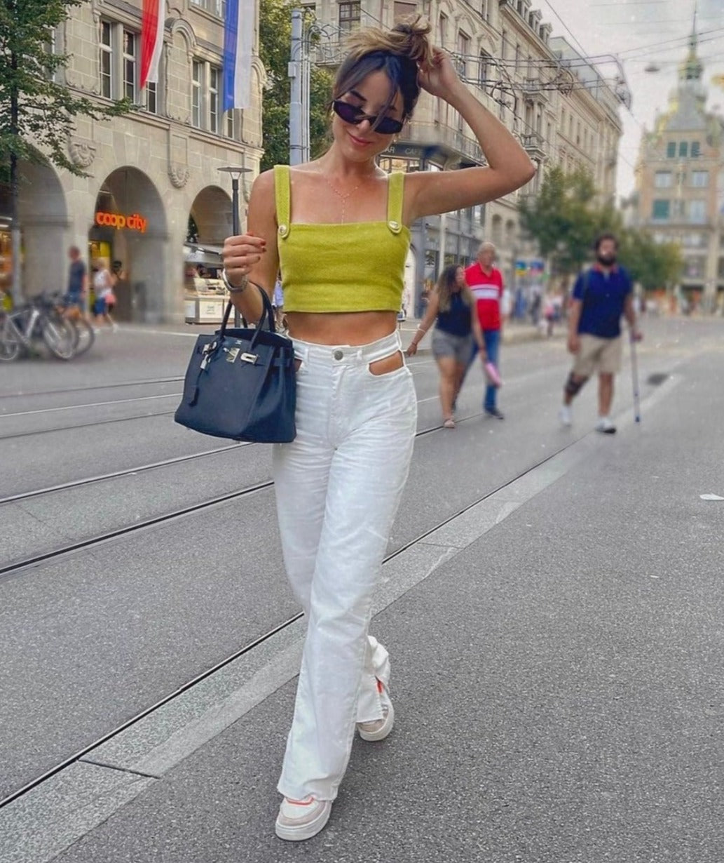 Sophia Tweed Cropped Top in Lime Green