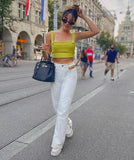 Sophia Tweed Cropped Top in Lime Green