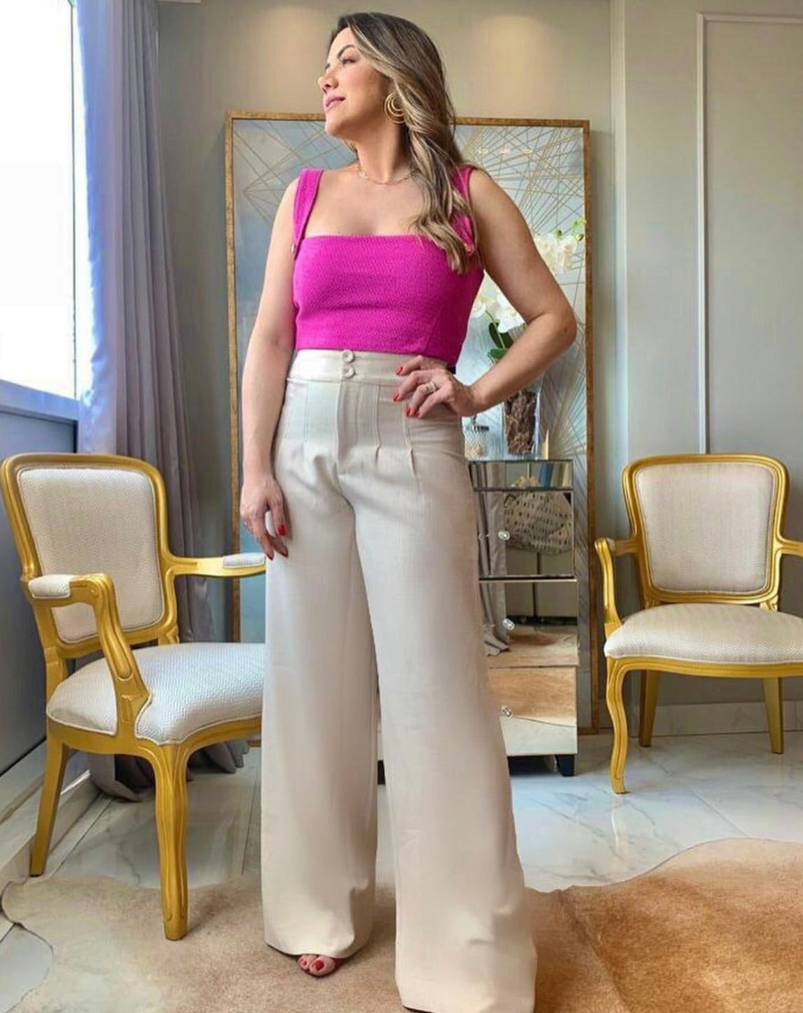 Sophia Tweed Cropped Top in Pink