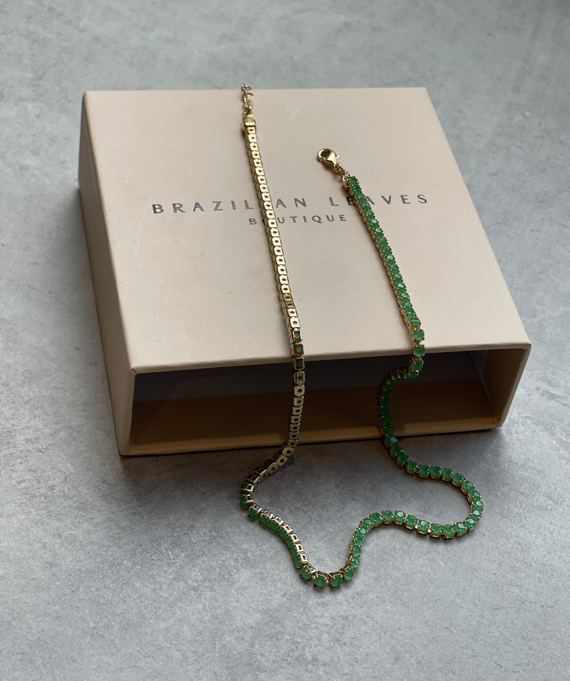 Emerald Tennis Necklace in 18k Gold Plated