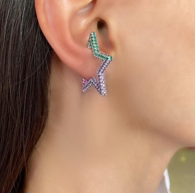 Colourful Star Ear Cuffs in Silver