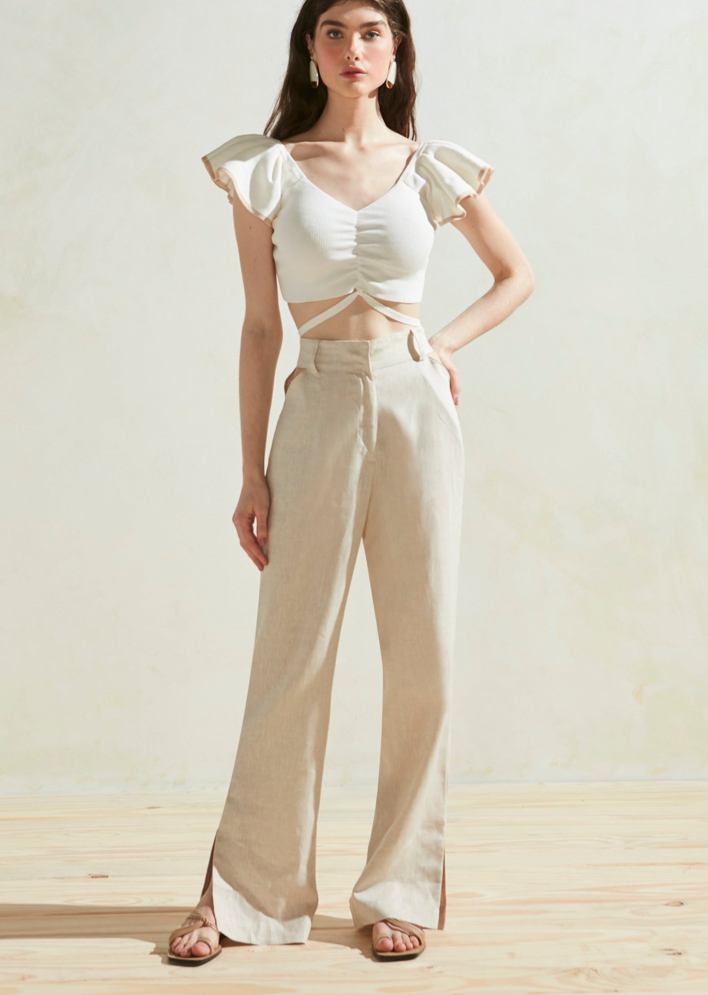 Naomi Linen Pants in Nude