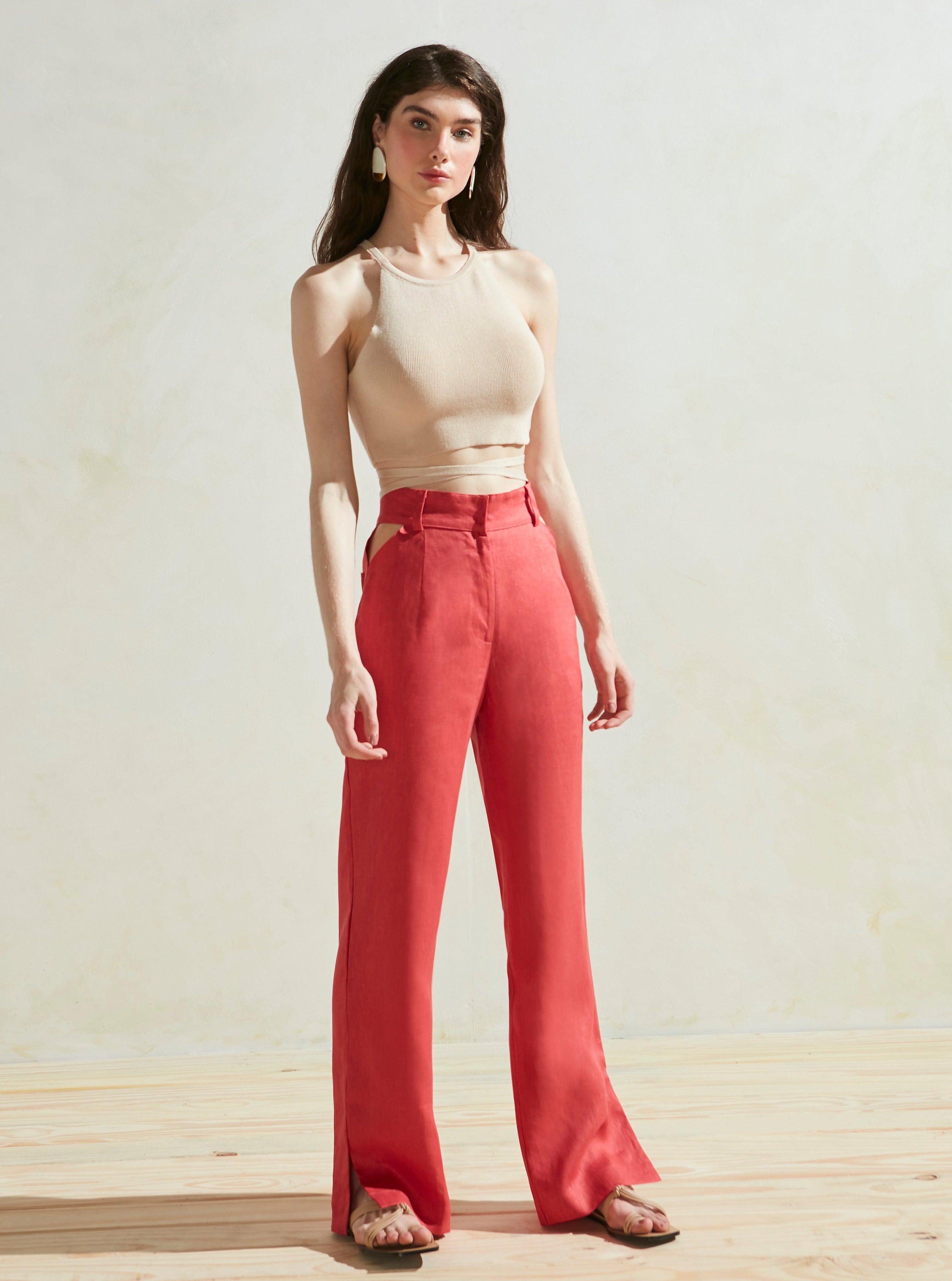 Naomi Linen Pants in Red