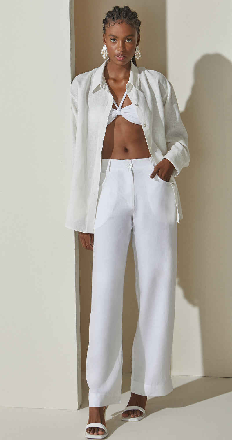 Lara Linen Pants in White