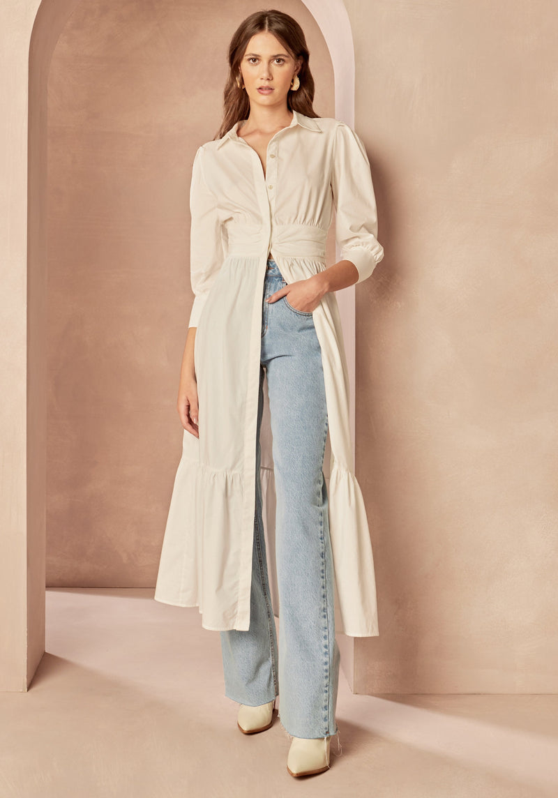 Kiara Cotton Maxi Shirt Dress in White