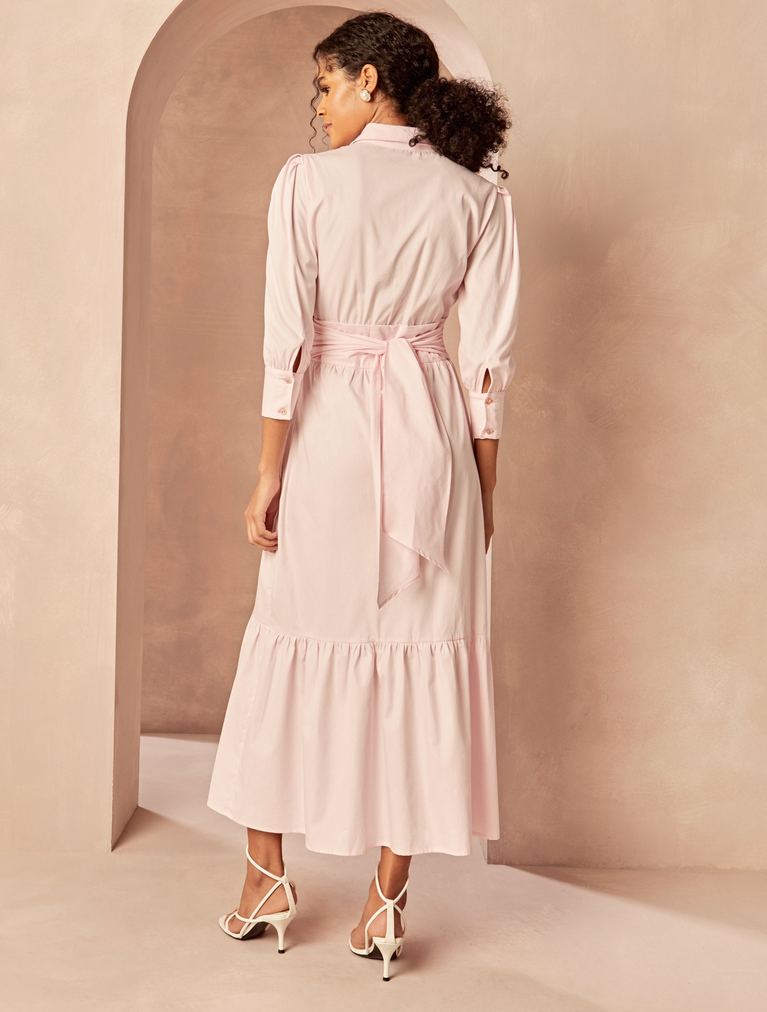 Kiara Cotton Maxi Shirt Dress in Blush