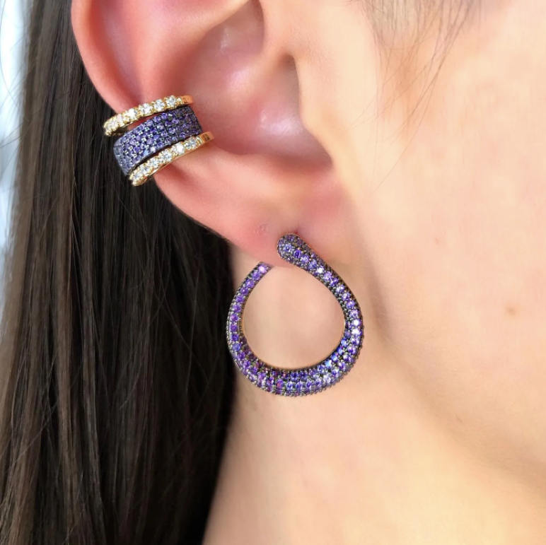 Stella Studded Ear Cuff in Black Rhodium