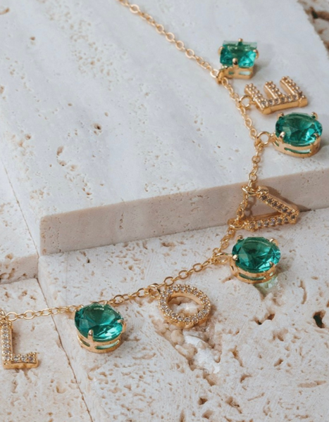 Love Green Emerald Necklace in 18k Gold Plated Brazilian