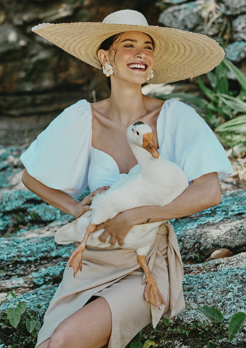 Claudia Puff Sleeve Cropped Top in White