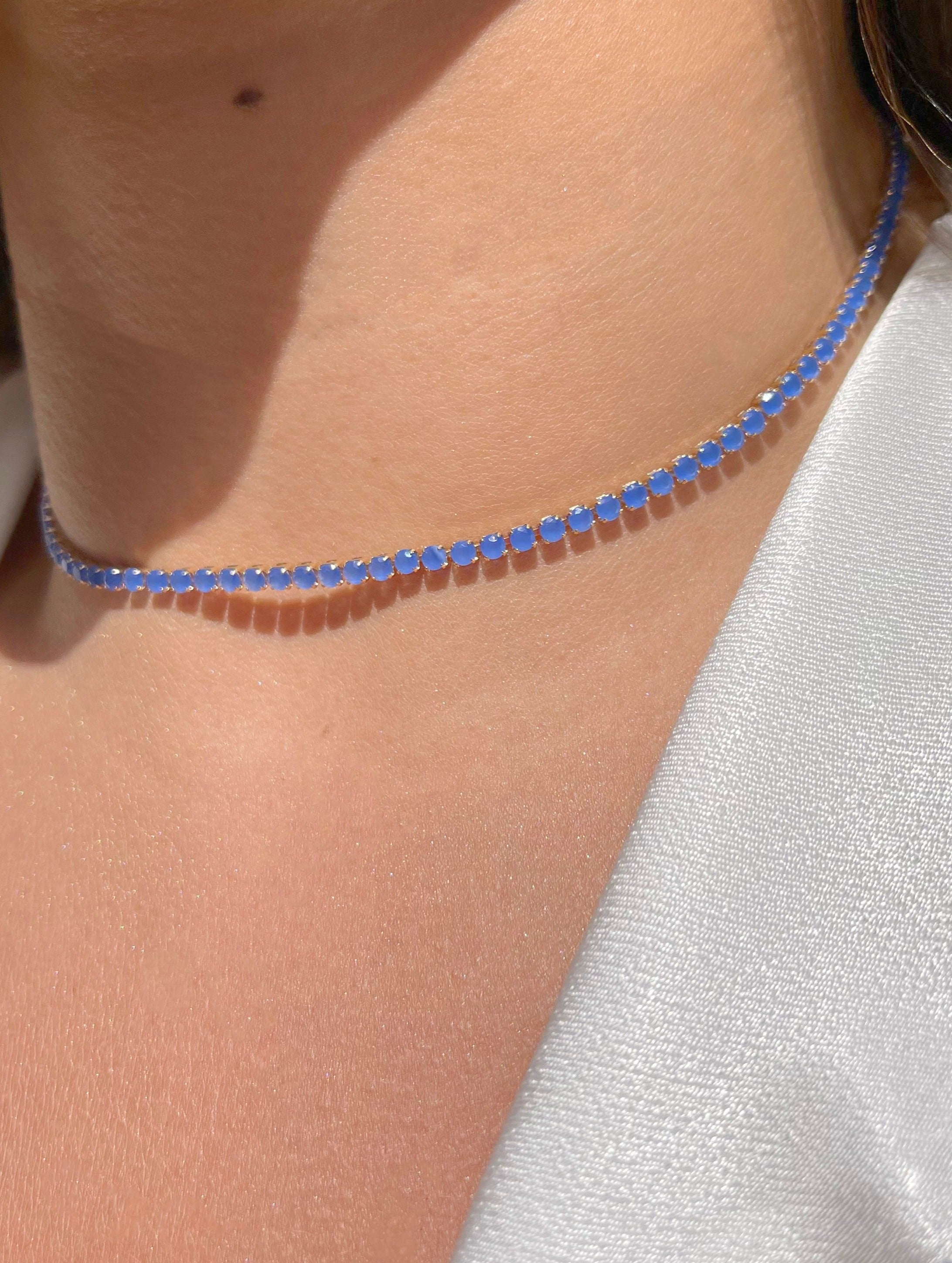 Cobalt Tennis Necklace in 18k Gold Plated