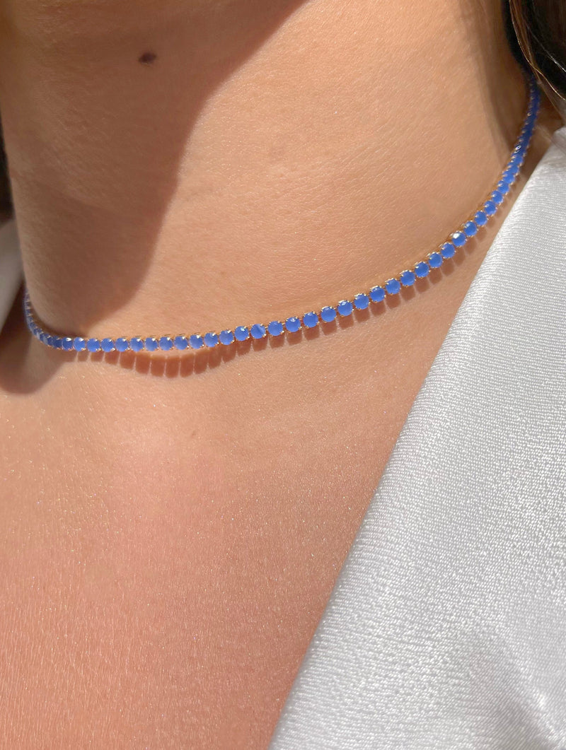 Cobalt Tennis Necklace in 18k Gold Plated
