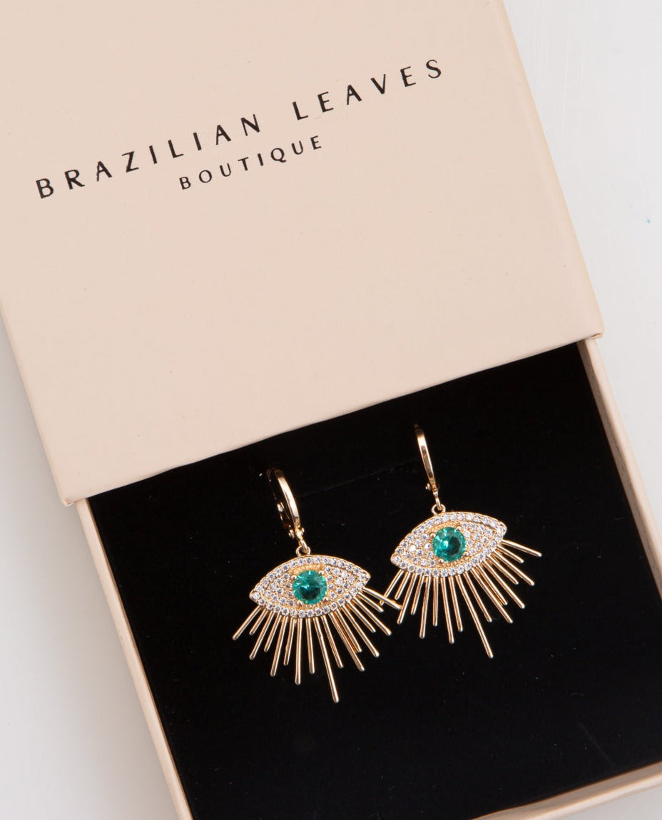 Emerald Evil Eye Earrings or Pendant in 18k Gold Plated
