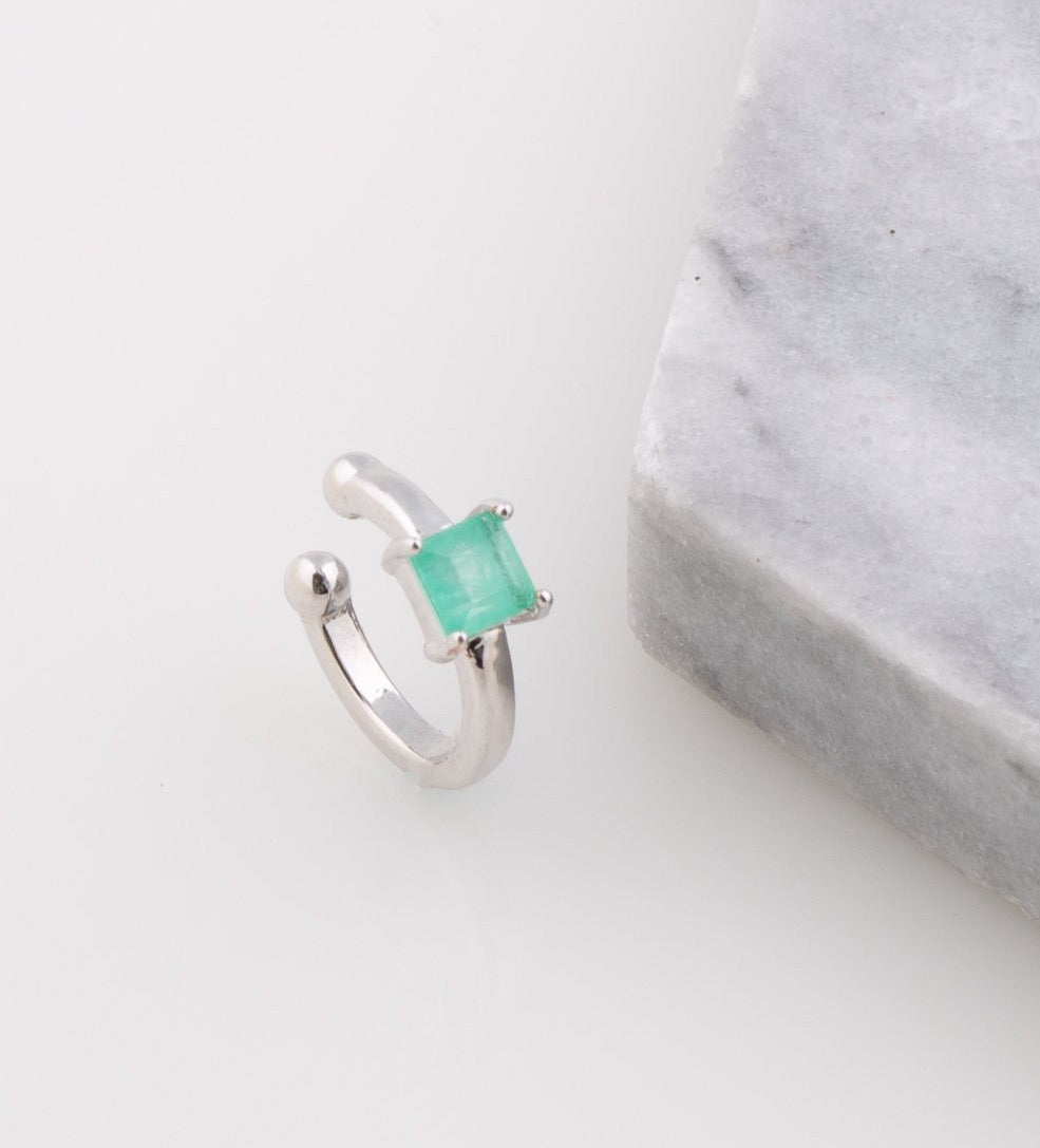 Square Green Tourmaline Ear Cuff