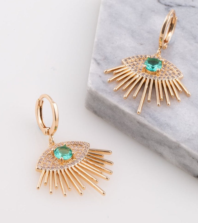 Emerald Evil Eye Earrings or Pendant in 18k Gold Plated