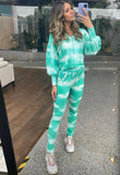 Handmade Tie Dye Puffed Sleeve Hoodie Loungewear 2 Piece Set in Aqua