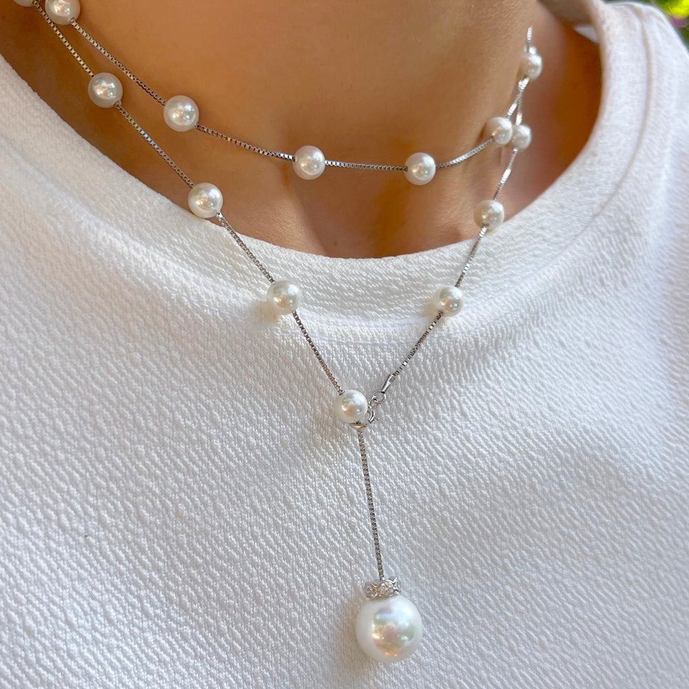 Versatile Pearl Necklace in 925 Silver