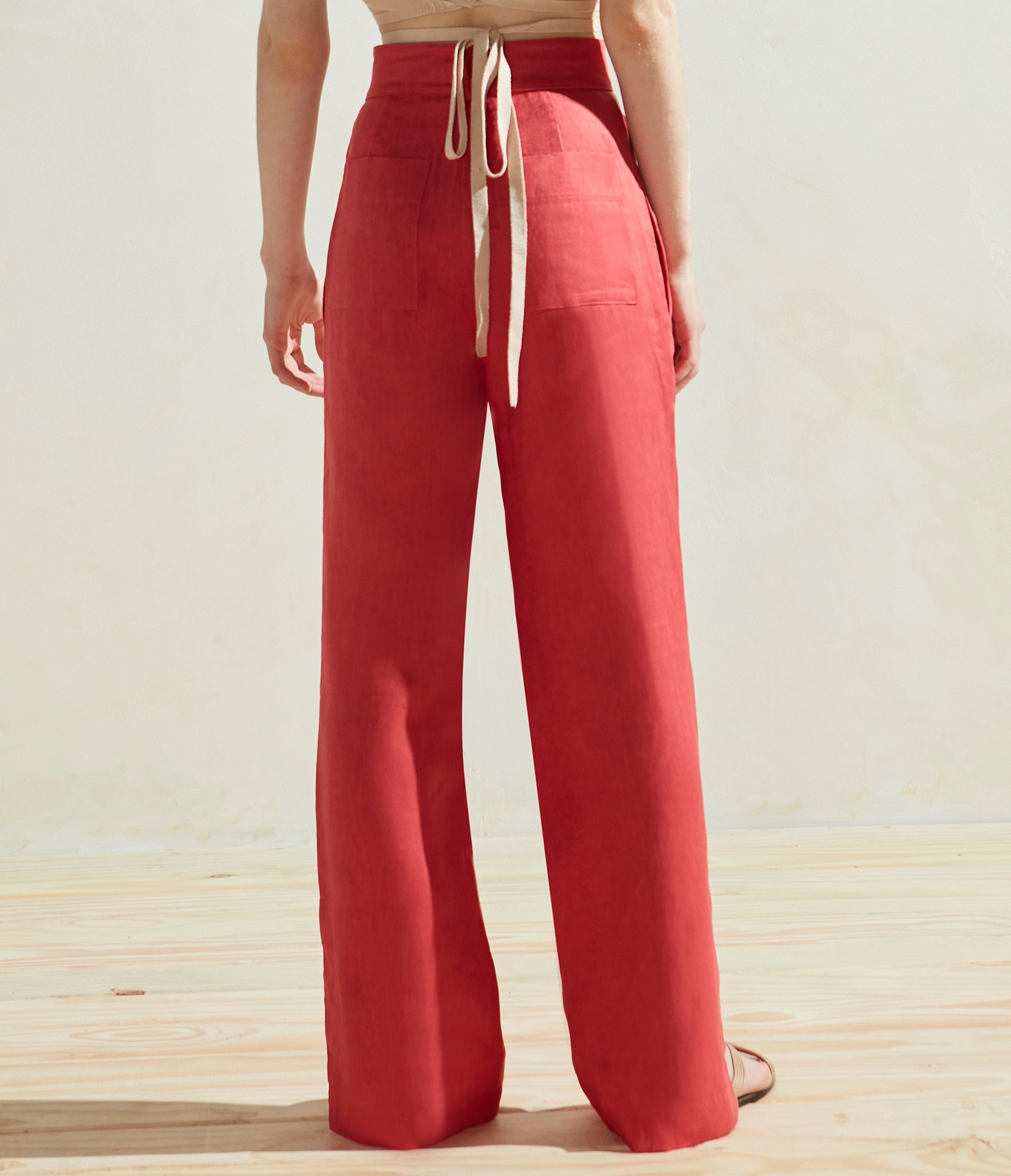 Naomi Linen Pants in Red