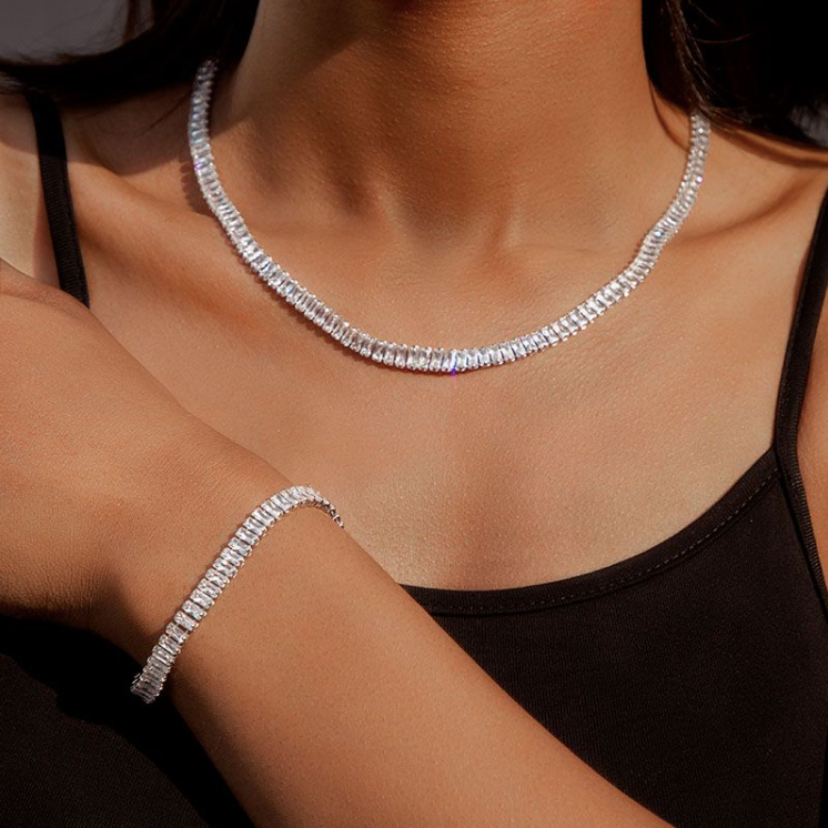 Baguette diamond tennis chain deals