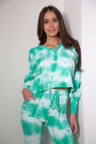 Handmade Tie Dye Puffed Sleeve Hoodie Loungewear 2 Piece Set in Aqua