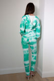 Handmade Tie Dye Puffed Sleeve Hoodie Loungewear 2 Piece Set in Aqua