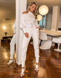 Puff Sleeves Shoulder Off Luxury Loungewear 2 Piece Set