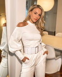 Puff Sleeves Shoulder Off Luxury Loungewear 2 Piece Set