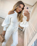 Puff Sleeves Shoulder Off Luxury Loungewear 2 Piece Set