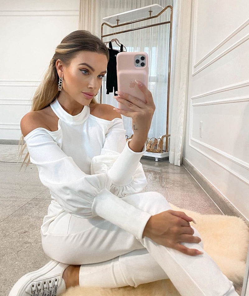 Puff Sleeves Shoulder Off Luxury Loungewear 2 Piece Set
