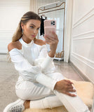 Puff Sleeves Shoulder Off Luxury Loungewear 2 Piece Set