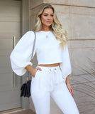 Luxury Puff Sleeves Top Loungewear 2 Piece Set