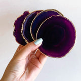 Purple Agate Crystal Coasters in Pure Gold (4 per Set)