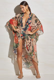 Bodysuit Floral Print With Back Cream Rope Crochet