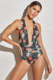 Bodysuit Floral Print With Back Cream Rope Crochet