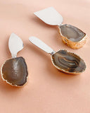 Brown Agate Crystal Cheese Tools Sets of 3 & Pure Gold