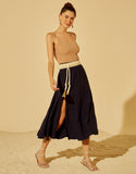 Tereza Split Ruffle Midi Skirt - Navy