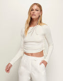 Betina Tie Ruched Side Top in Off White