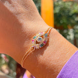 Blue Topaz Evil Eye Bracelet 18k Gold Plated