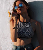 Lozenge Cropped Halterneck Bikini