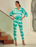 Handmade Tie Dye Puffed Sleeve Hoodie Loungewear 2 Piece Set in Aqua